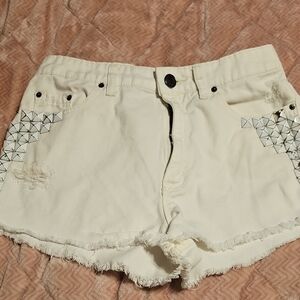 Women's Cream Shorts with Geometric Accents